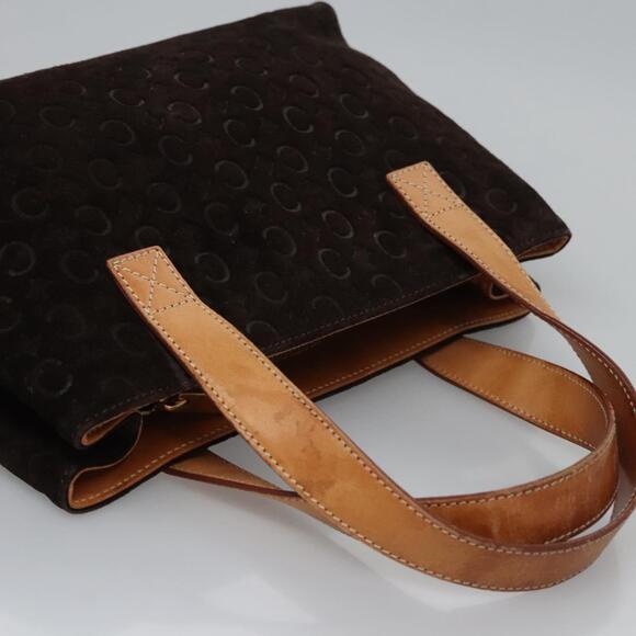 CELINE C Macadam Canvas Hand Bag Suede Dark Brown Gold - Picture 6 of 13